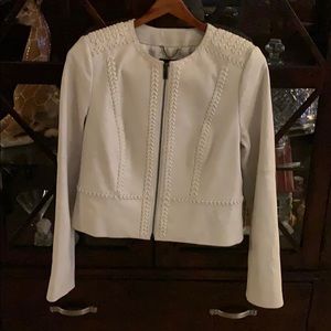 Banana Republic 100% Leather White Distressed zip jacket